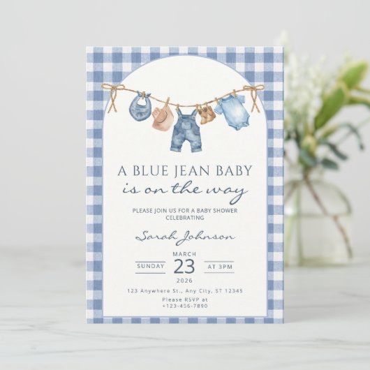 Blue Jean Baby Shower Invitation Cowboy 招待状 (スタンド正面)