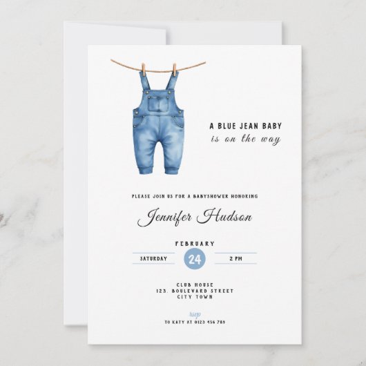 Blue Jean Baby Shower Invitation - Denim Theme 招待状 (正面)