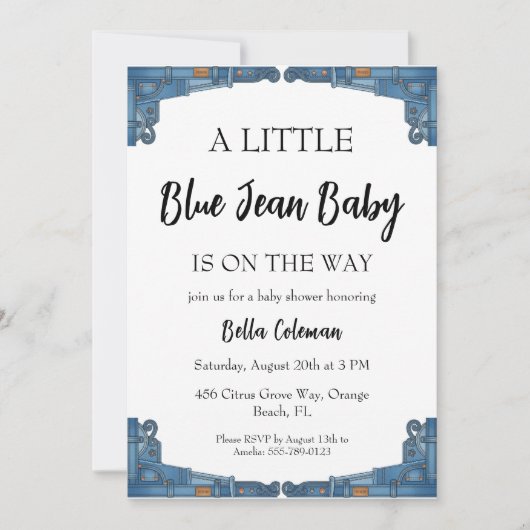 blue jean baby shower invitations 招待状 (正面)