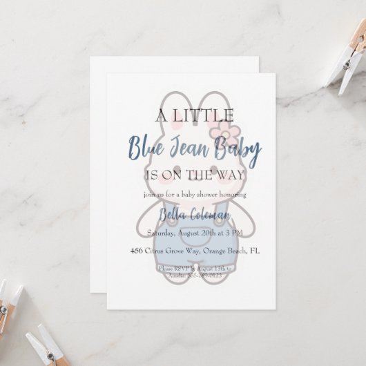 blue jean baby shower invitations 招待状 (正面/裏面インサイチュ)