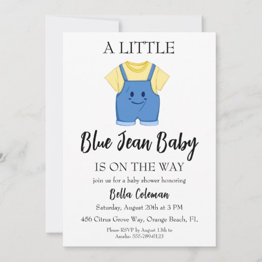 blue jean baby shower invitations 招待状 (正面)