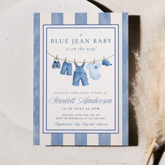 Blue Jean Baby Shower Invite, Denim Baby Shower 招待状