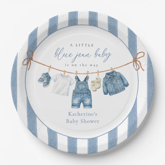 Blue Jean Baby Shower Paper Plate ペーパープレート (正面)