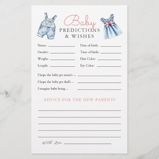 Blue Jean Baby Shower Predictions and Advice (正面)
