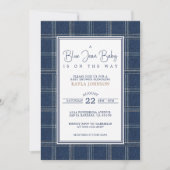 Blue Jean Baby Shower Preppy Plaid Script 招待状 (正面)