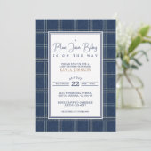 Blue Jean Baby Shower Preppy Plaid Script 招待状 (スタンド正面)