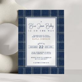 Blue Jean Baby Shower Preppy Plaid Script 招待状