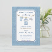 Blue Jean Baby Shower Watercolor Clothesline 招待状 (スタンド正面)