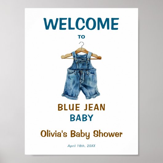 Blue Jean Baby Shower Welcome Sign ポスター (正面)