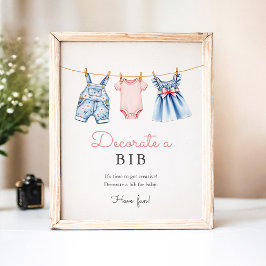 Blue Jean Decorate a Bib Baby Shower Game Sign ポスター