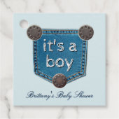 Blue Jean Denim男の子の赤ちゃんシャワー フェイバータグ (正面)