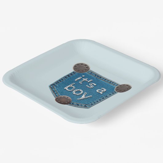 Blue Jean Denim男の子の赤ちゃんシャワー ペーパープレート (傾斜あり)