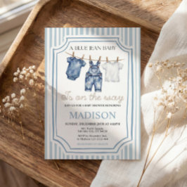 Blue Jean Denim Baby Shower Boy Invitation 招待状