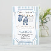 Blue Jean Denim Baby Shower Boy Invitation 招待状 (スタンド正面)