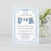 Blue Jean Denim Baby Shower Girl Invitation 招待状 (スタンド正面)