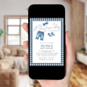 Blue Jean Denim Boy Gingham Baby Shower  招待状