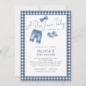 Blue Jean Denim Boy Gingham Baby Shower 招待状 (正面)