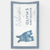 Blue Jean Denim Gingham Boy Welcome Baby Shower  横断幕 (縦)
