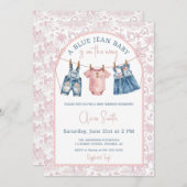 Blue Jean Denim Girl Baby Shower 招待状 (正面/裏面)
