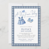 Blue Jean Denim Girl Gingham Baby Shower  招待状 (正面)