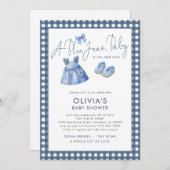 Blue Jean Denim Girl Gingham Baby Shower  招待状 (正面/裏面)