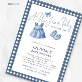 Blue Jean Denim Girl Gingham Baby Shower  招待状