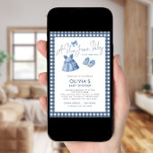 Blue Jean Denim Girl Gingham Baby Shower  招待状