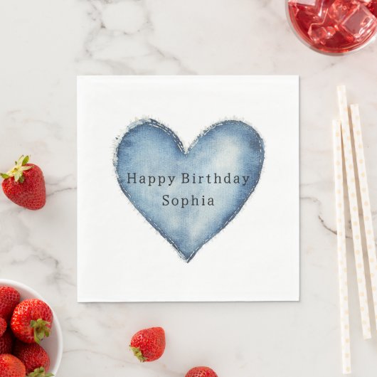 Blue Jean Denim Heart Birthday スタンダードランチョンナプキン (インサイチュ)