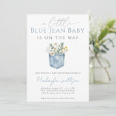 Blue Jean Denim Rustic Boy Baby Shower 招待状 (スタンド正面)
