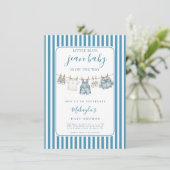 Blue Jean Denim Rustic Boy Baby Shower Invitation 招待状 (スタンド正面)