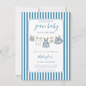 Blue Jean Denim Rustic Boy Baby Shower Invitation 招待状 (正面)