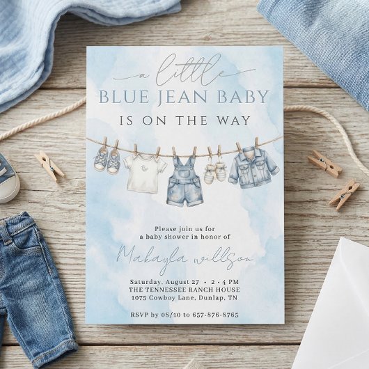 Blue Jean Denim Rustic Western Baby Shower 招待状