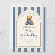 Blue Jean Denim Teddy Bear 1st Birthday