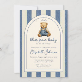 Blue Jean Denim Teddy Bear Baby Shower 招待状