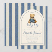 Blue Jean Denim Teddy Bear Boy Baby Shower 招待状 (正面/裏面)