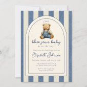 Blue Jean Denim Teddy Bear QR Code Baby Shower 招待状 (正面)