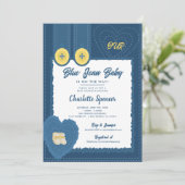 Blue Jean Denim Theme Baby Shower  招待状 (スタンド正面)