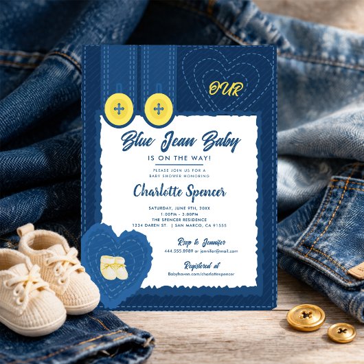 Blue Jean Denim Theme Baby Shower  招待状