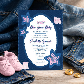 Blue Jean Denim Theme Baby Shower  招待状