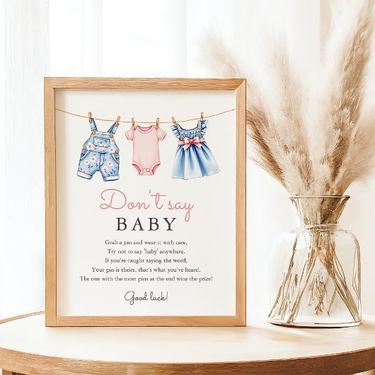 Blue Jean Don't Say Baby Shower Game Sign ポスター