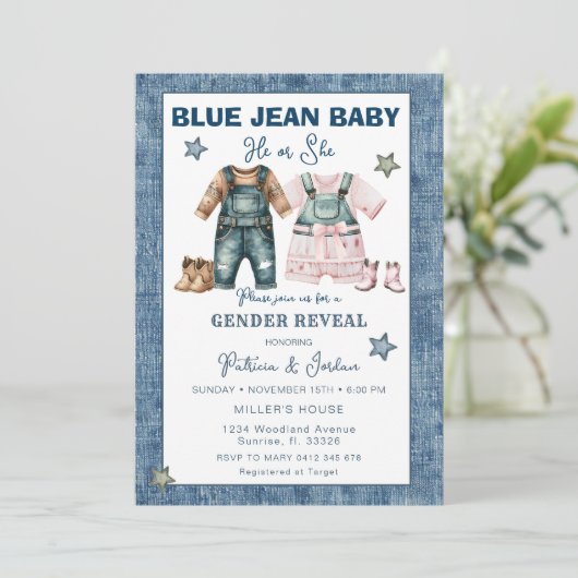 Blue Jean Gender Reveal, He or She  招待状 (スタンド正面)