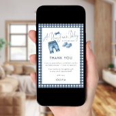 Blue Jean Gingham Thank You Boy Baby Shower  カード