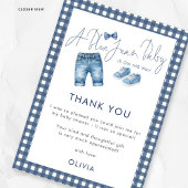 Blue Jean Gingham Thank You Boy Baby Shower  カード