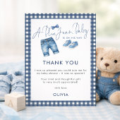 Blue Jean Gingham Thank You Boy Baby Shower  カード