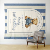 Blue Jean Teddy Bear 1st Birthday Photo Backdrop タペストリー (インサイチュ(横))