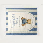 Blue Jean Teddy Bear 1st Birthday Photo Backdrop タペストリー (正面(横))