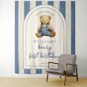Blue Jean Teddy Bear 1st Birthday Photo Backdrop タペストリー (インサイチュ)