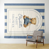 Blue Jean Teddy Bear Baby Shower Photo Backdrop タペストリー (インサイチュ(横))