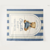Blue Jean Teddy Bear Baby Shower Photo Backdrop タペストリー (正面(横))