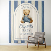 Blue Jean Teddy Bear Baby Shower Photo Backdrop タペストリー (インサイチュ)